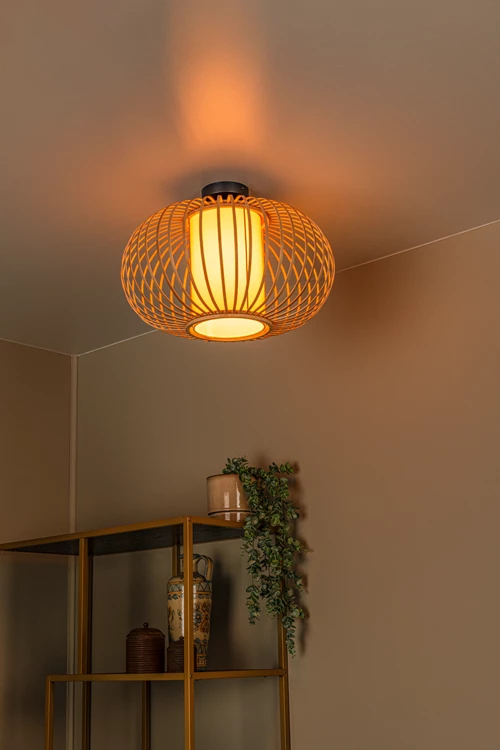 Lucide THULINE - Flush ceiling light - Ø 45 cm - 1xE27 - Light Wood Look - Essential - atmosphere 1